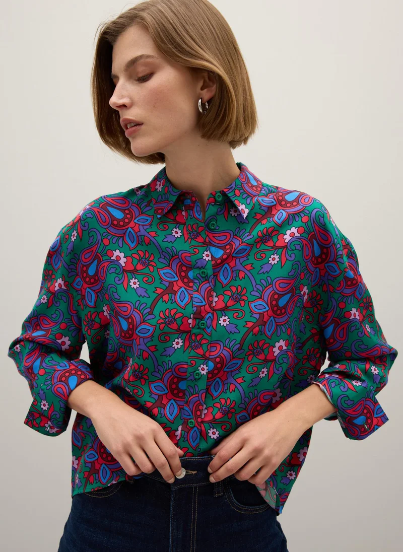 او في اس OVS Multicolour Pure Viscose Shirt Regular Fit